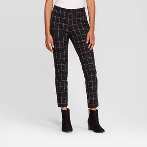 Plaid High-Rise Skinny Ankle Pants Black White